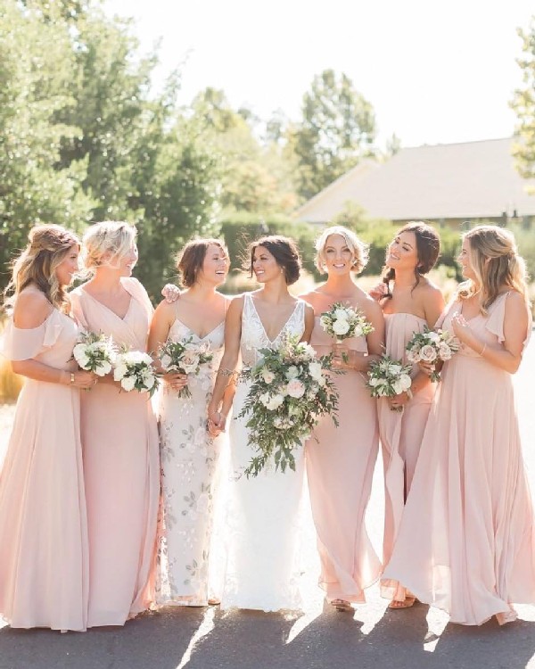 blush mismatched chiffon bridesmaid dresses