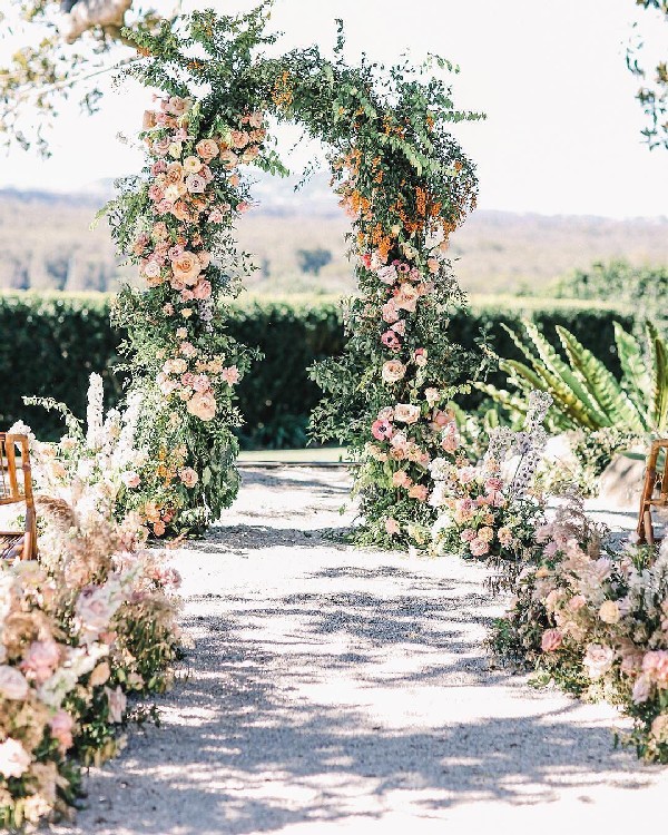 blush pink and greenery wedding backdrop