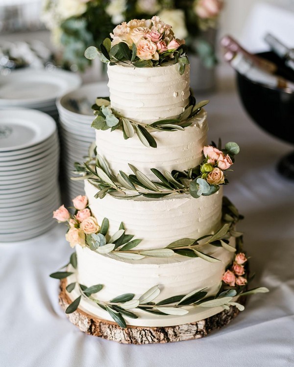 blush roses and olive leaves buttercream wedding cake 1