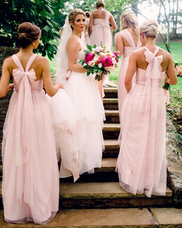 blush tulle bridesmaid dresses