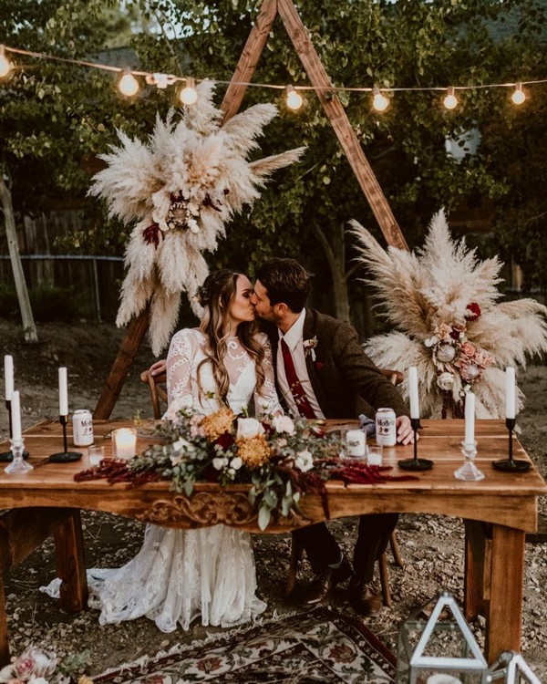 boho pampas grass wedding sweetheart table decor1