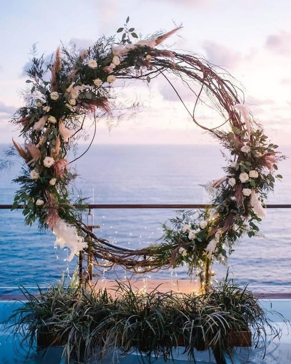 boho pampas grass wreath wedding backdrop 4