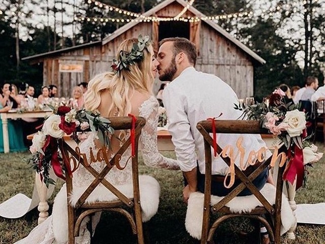 burgundy and greenery wedding chair