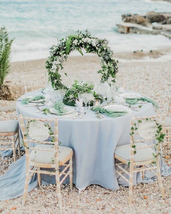 dusty blue and greenery wedding table ideas 6