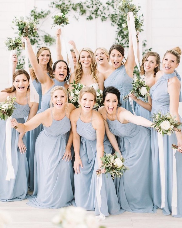 dusty blue mismatched halter bridesmaid dresses 3