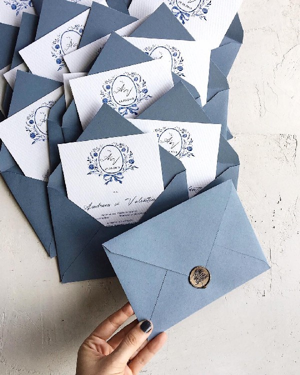 elegant dusty blue wedding invitations