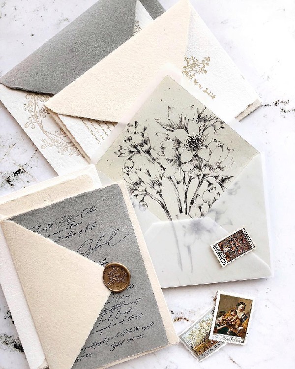 elegant wedding invitation with vellum envelopes