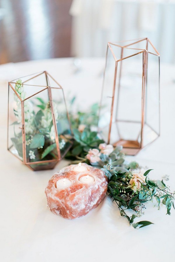 geode shapes, succulent centerpieces