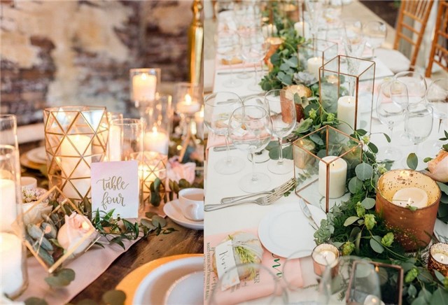 geometric and greenery wedding centerpiece