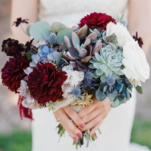 greenery and burgundy wedding bouquet 10