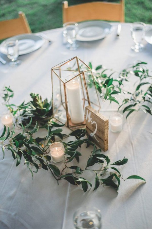 greenery and geometric wedding centerpiece