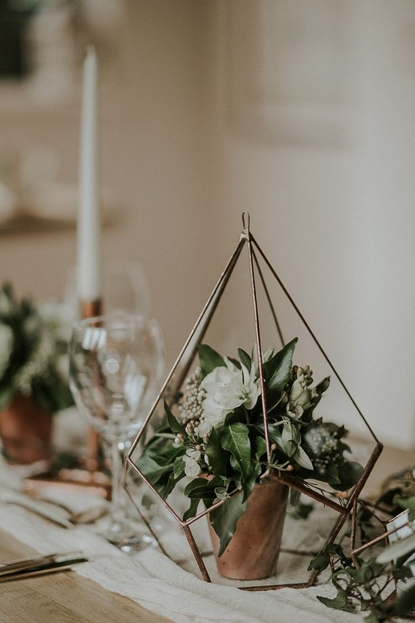 greenery geometric wedding centerpiece