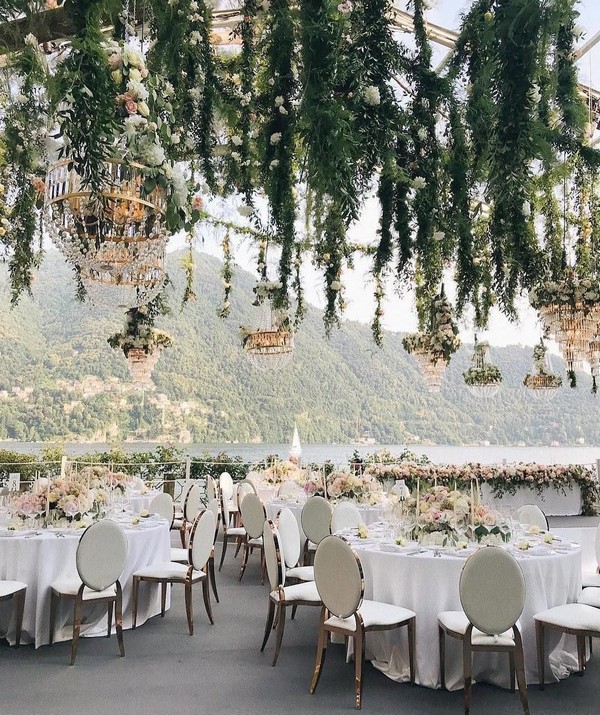 greenery hanging wedding reception decor 11