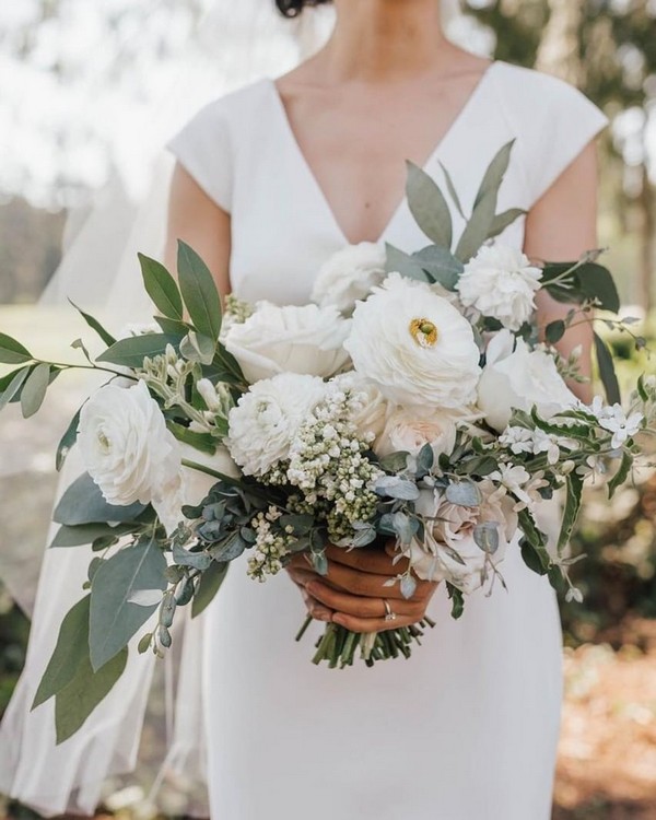 ivory roses and greenery wedding bouquet 7