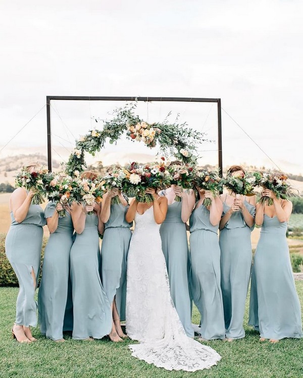 light blue and greenery bridesmaid dresses 7