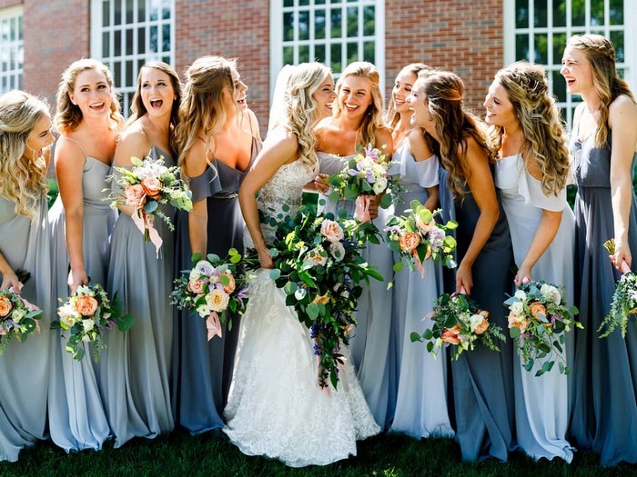 mismatched blue bridesmaid dresses