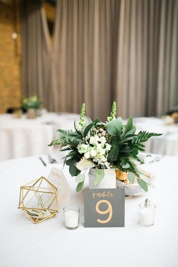 modern greenery and geo wedding centerpiece