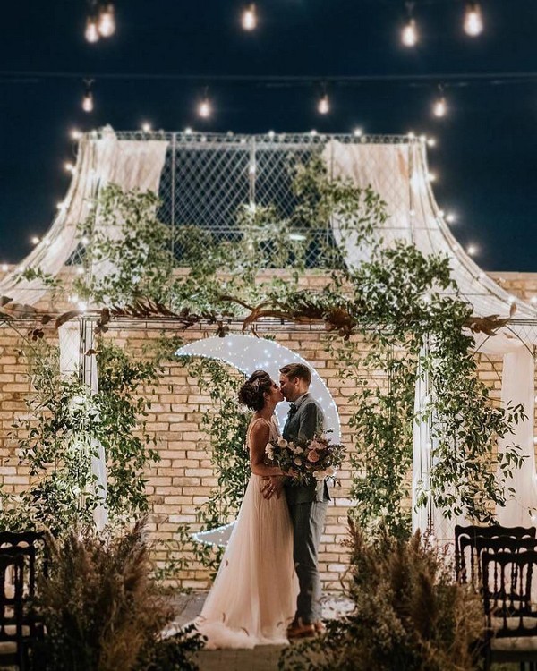 night outdoor greenery wedding ceremony backdrop 6