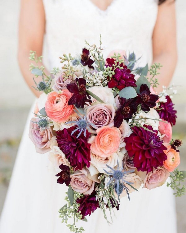 peach blush and burgundy wedding bouquet 18