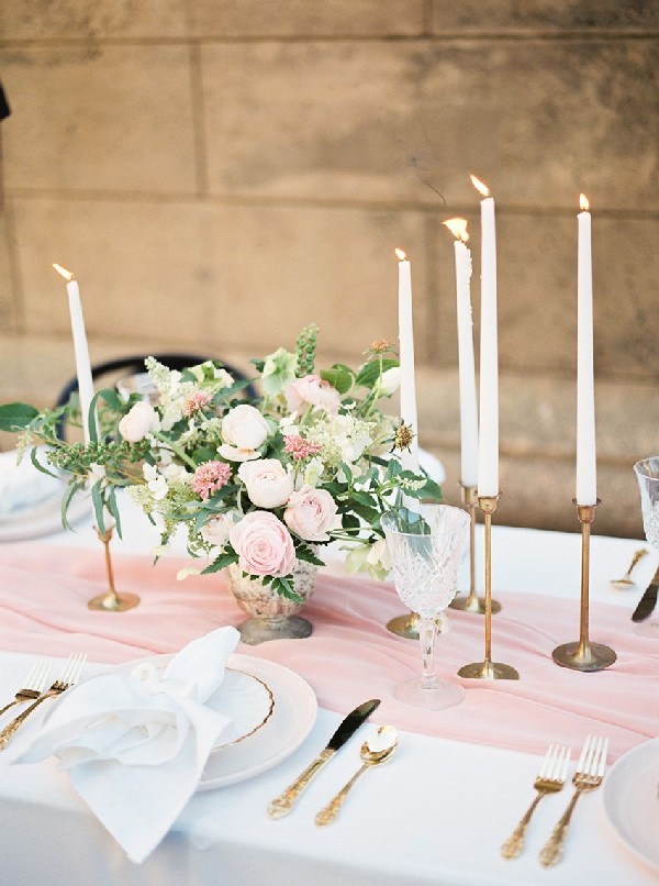 romantic blush wedding reception table setting ideas
