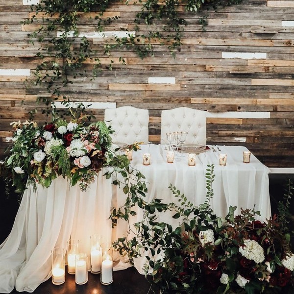 rustic blush roses and greenery sweetheart table wedding decor 16