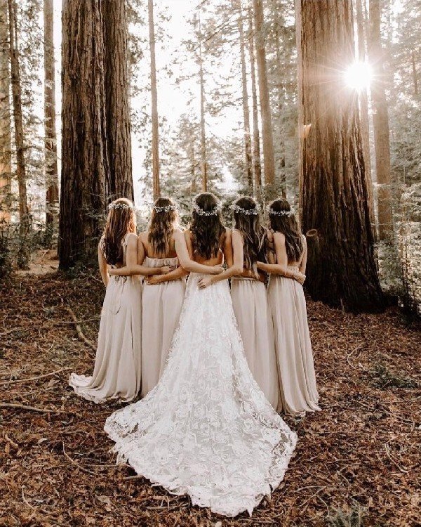 taupe bridesmaid dresses and boho wedding photo