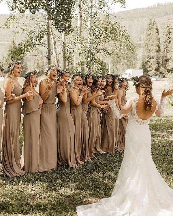 taupe mismatched bridesmaid dresses