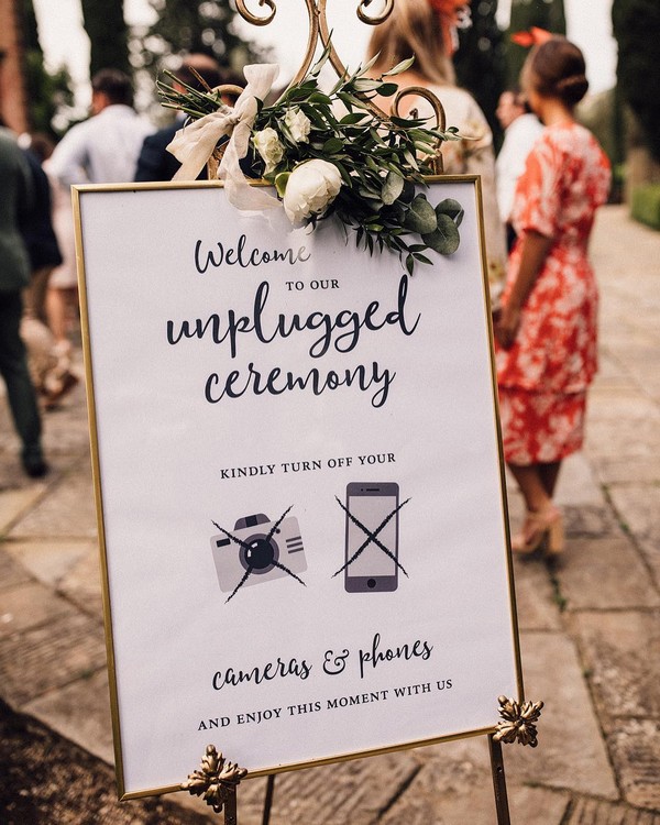Wedding Sign Poster Print Lilac No Phone Camera Unplugged 