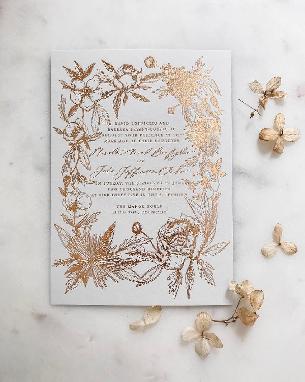 vintage gold foil wedding invitation