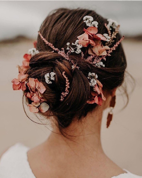 wedding updo with flowers