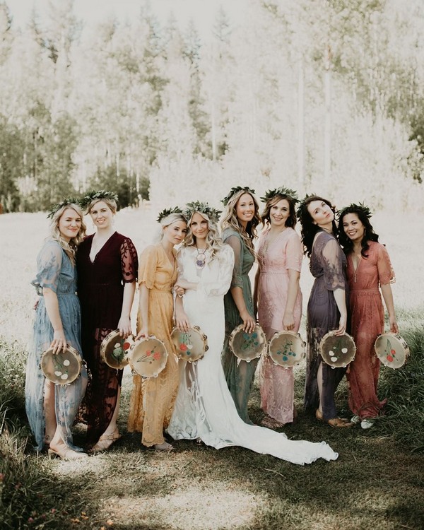 Boho mismatched bridesmaid dresses