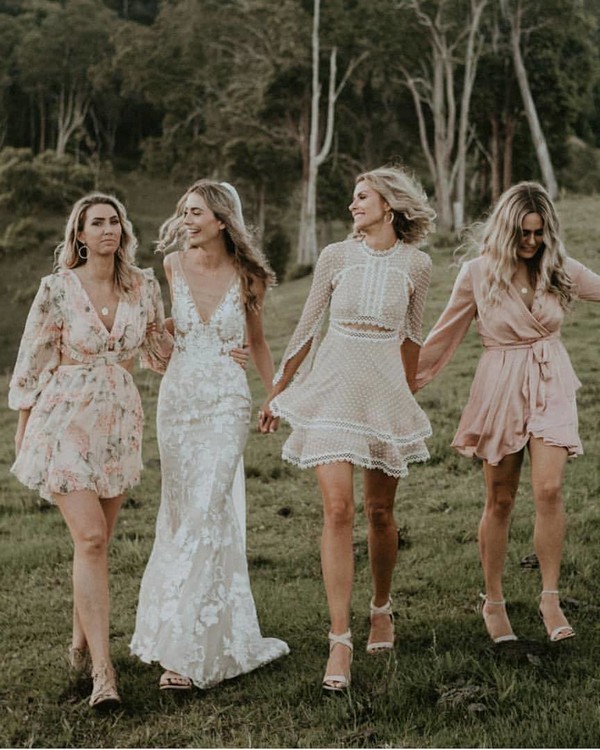 Boho mismatched bridesmaid dresses