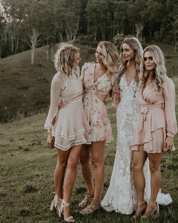 Boho mismatched bridesmaid dresses