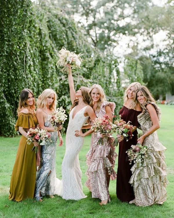 Boho mismatched bridesmaid dresses