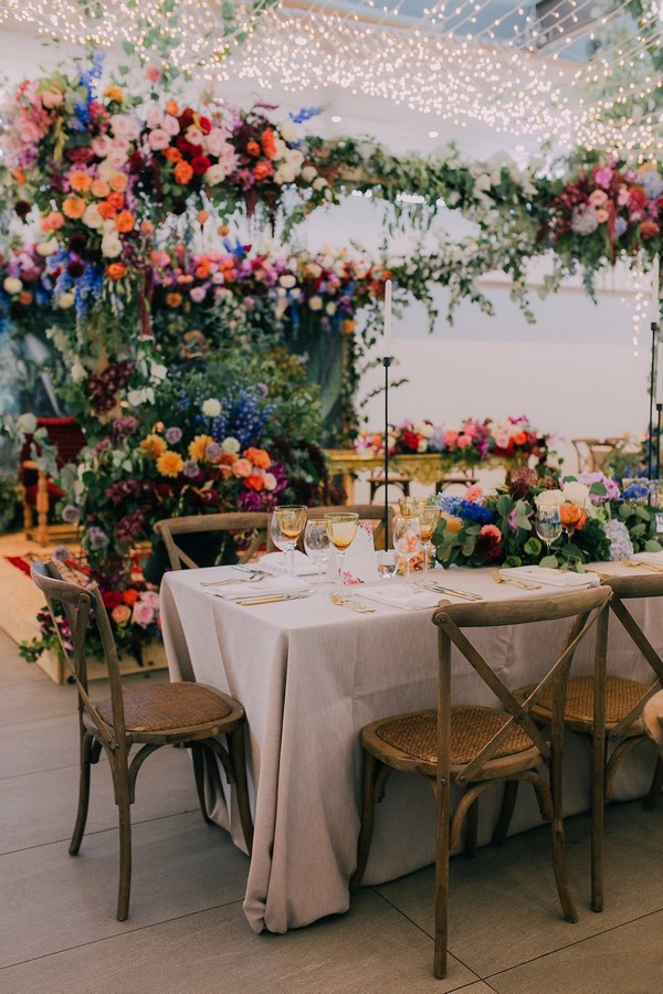 Colourful hanging wedding centerpiece