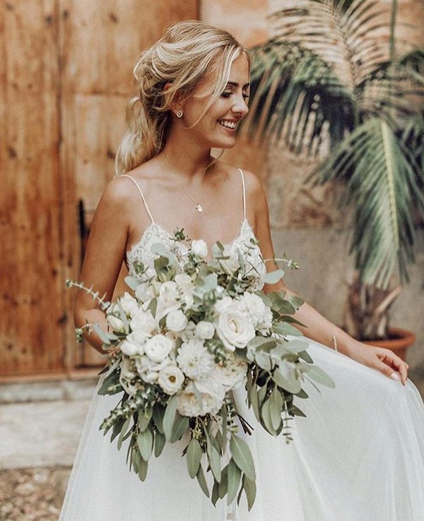 Eucalyptus and white roses wedding bouquet