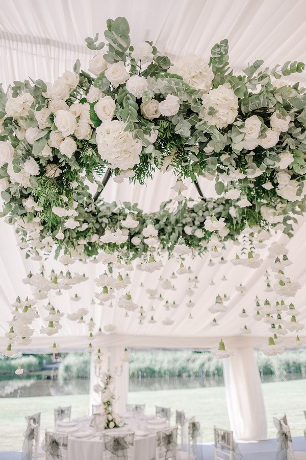 Hanging Greenery and White Flower Chandelier