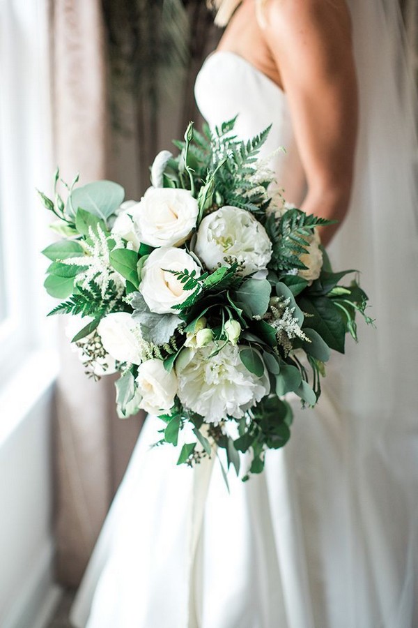 White Peony Bouquet with Summer Greenery