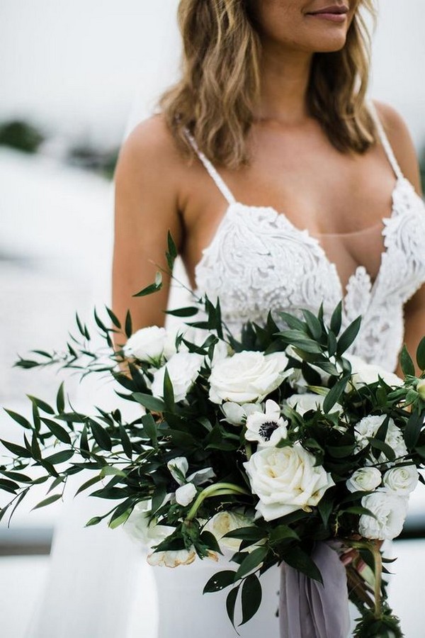 greenery and white wedding bouquet