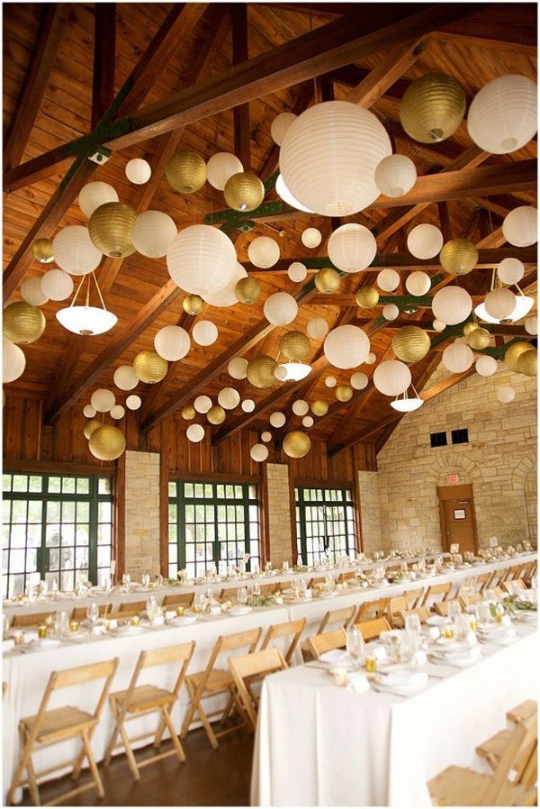 hanging paper lanterns barn wedding decor