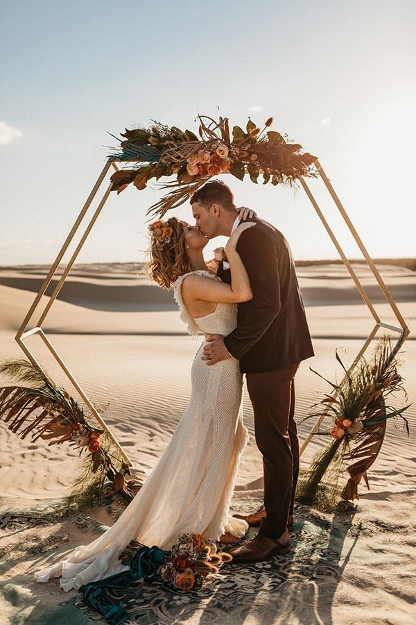 rust wedding color ceremony altar with geometry flower altar wolf wildflower