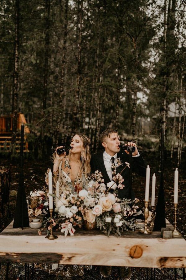 rust wedding color woodland wedding reception broom and bride table with flowers henry tieu photography