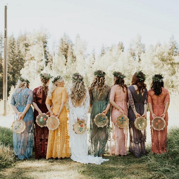 Boho mismatched bridesmaid dresses