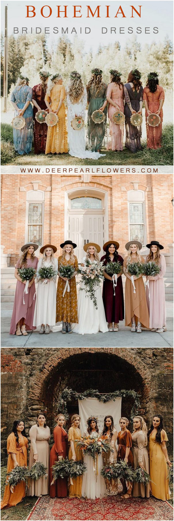 Boho mismatched bridesmaid dresses