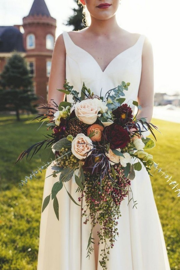 Gorgeous fall cascading wedding bouquet