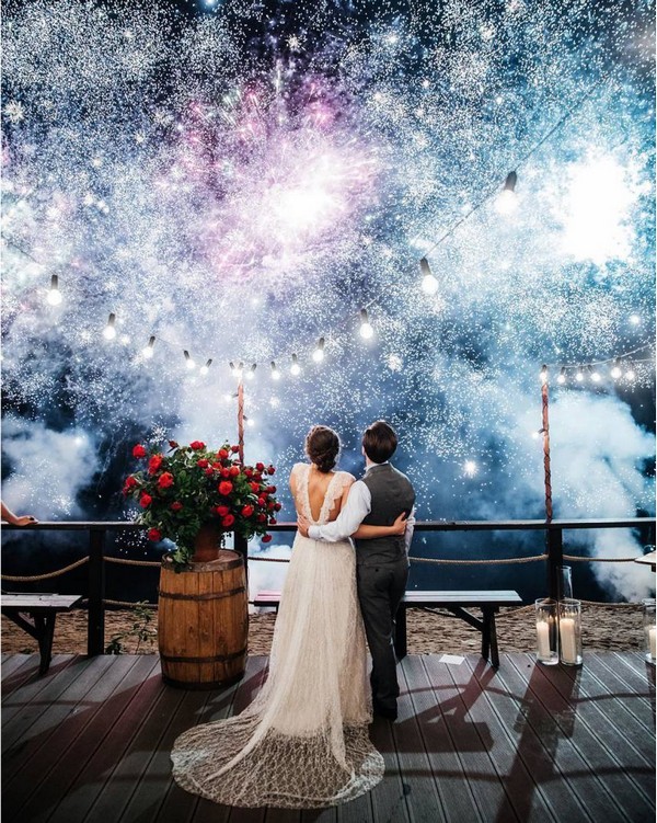 Smoke Bomb night wedding photo