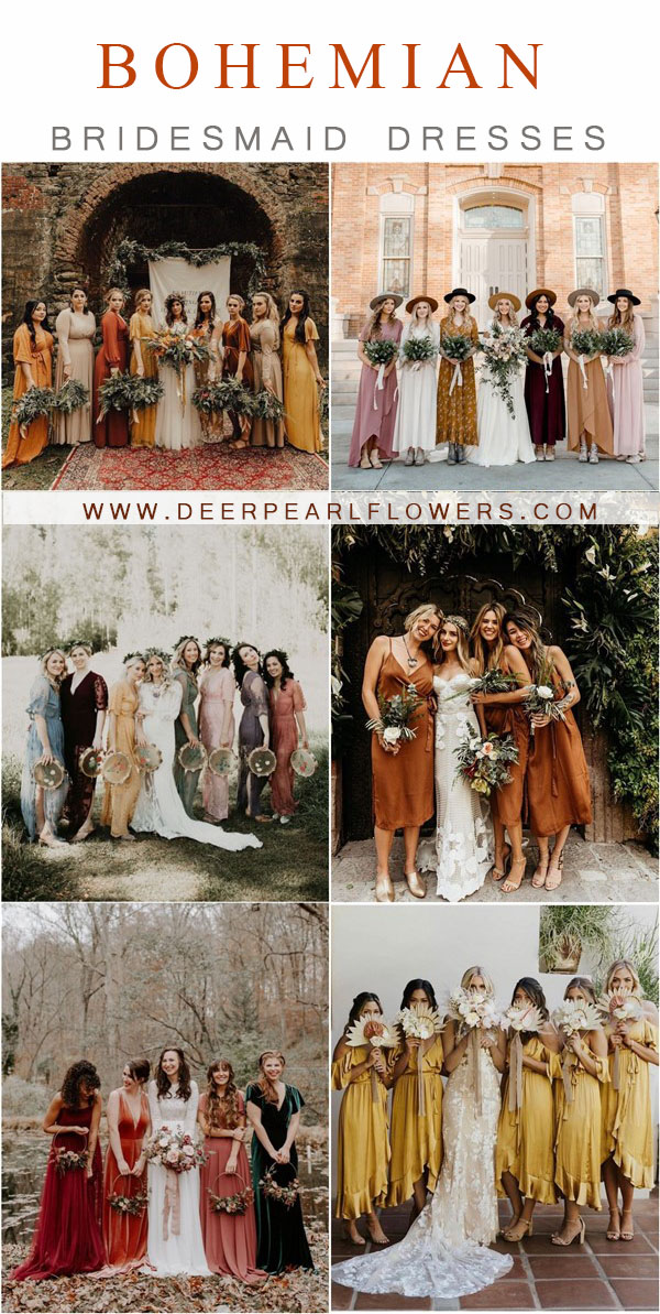 bohemian wedding ideas- boho bridesmaid dresses 