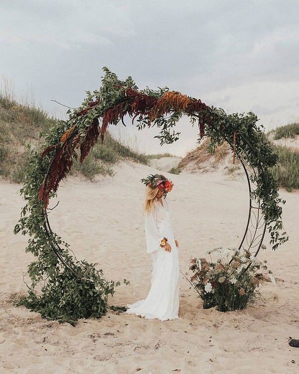 greenery beach wedding circle backdrop