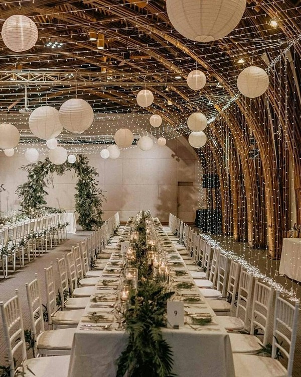 rustic lighting wedding reception decor
