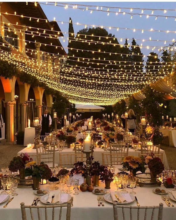 rustic lighting wedding reception decor